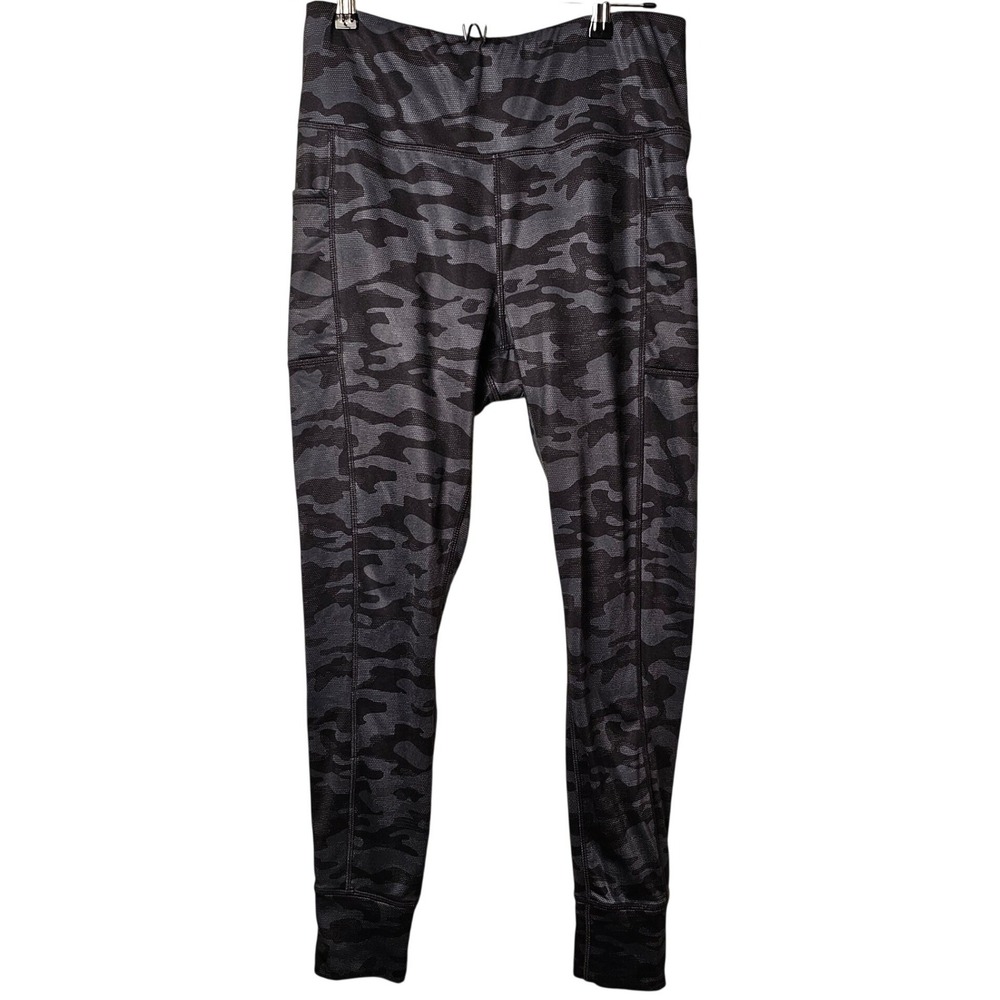 Reebok Womens Camo Print Blk Grey Athletic Jogger‎ Pants Leggings Size L EUC